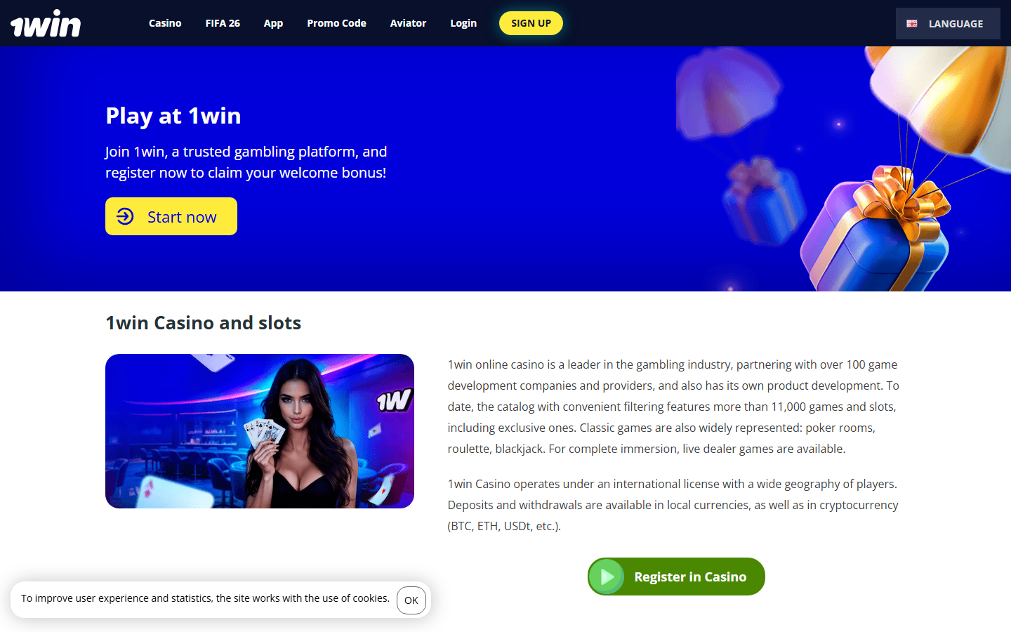 1win public page screenshot for Book of Dead checks